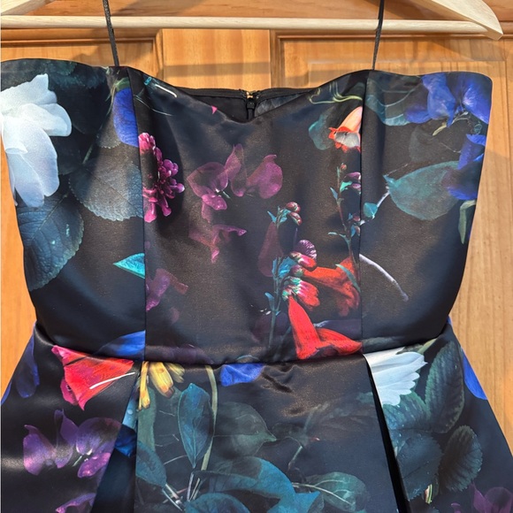 Parker Black Strapless Gown with Floral Accents - Picture 1 of 7